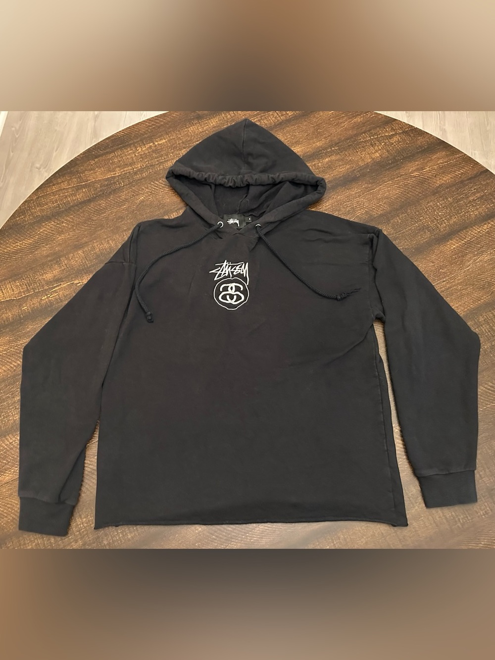 Stussy Womens Black Embroidered Logo Lightweight Pullover Sweatshirt Cropped-Sm